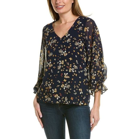 Vince Camuto 9151051C 407 Women's Sz M Classic Navy Wayward Floral Blouse $79+ - Picture 7 of 8